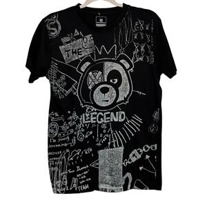 Southpole Graphic Tee Mens Black Cotton Blend Doodle Bear Legend Sketch Small S